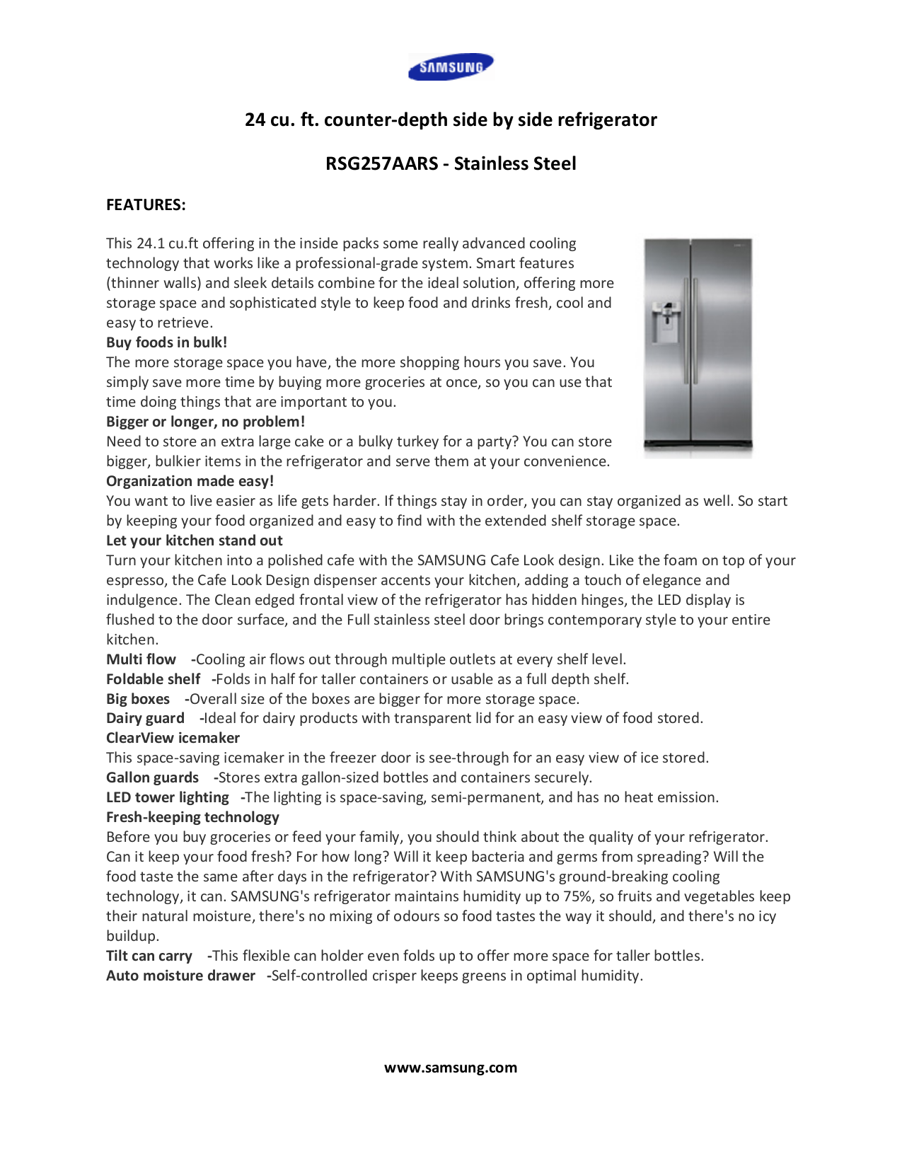Download free pdf for Samsung RSG257AARS Refrigerator manual